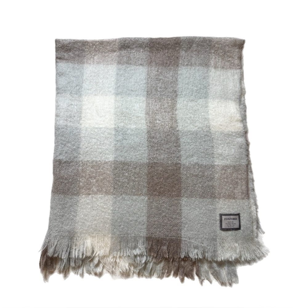 Foxford Plaid Mohair Wool Throw Blanket 57”x66”